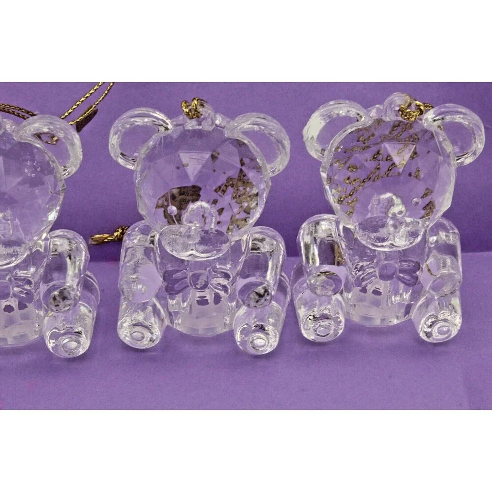 Bear Light Covers Silvestri Set of 4 Acrylic Crystal Cut Design Ornaments VTG